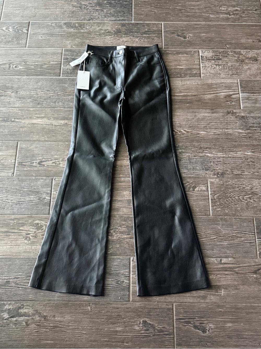 Aritzia Wilfred High Rise Faux Leather Melina Flare Pants